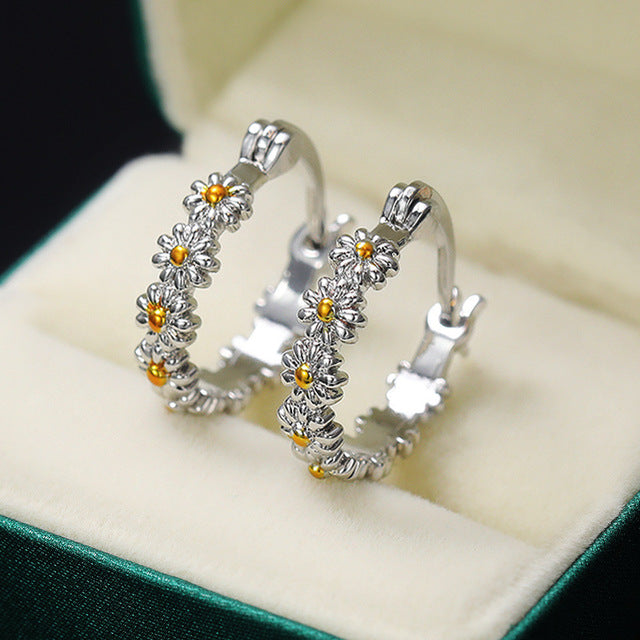 Small Daisy Hoop Earrings